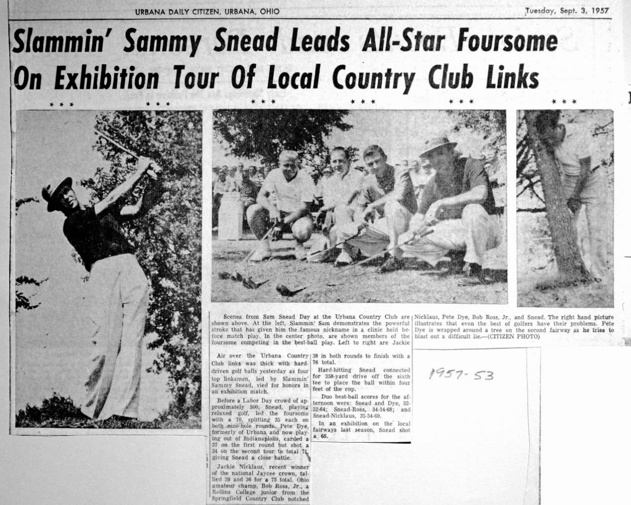 September 2, 1957 Urbana C.C. Exhibition Slammin Sam Snead Leads All-Star Foursome 